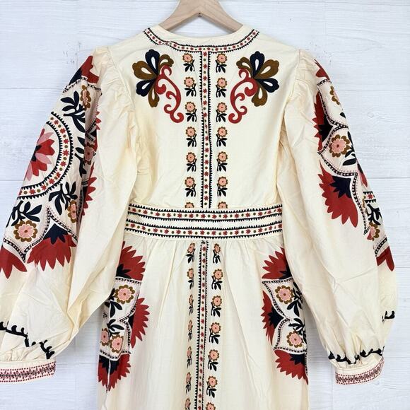 NWT Farm Rio Mandala Floral Maxi Dress Size XS Cream Balloon Sleeves Cottagecore - Picture 10 of 16